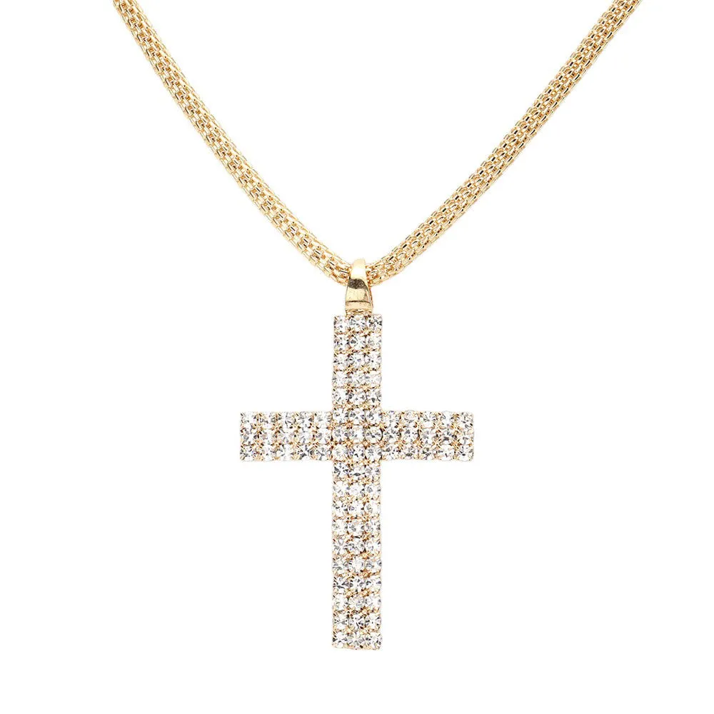 Rhinestone Paved Cross Pendant Jewelry Set