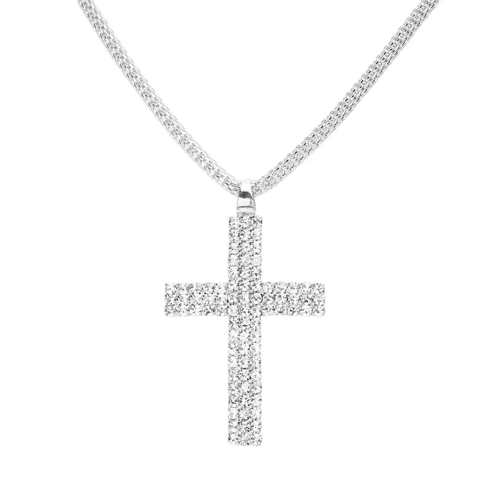 Rhinestone Paved Cross Pendant Jewelry Set