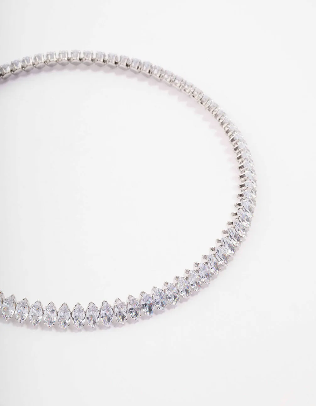 Rhodium Cubic Zirconia Navette Stone Choker