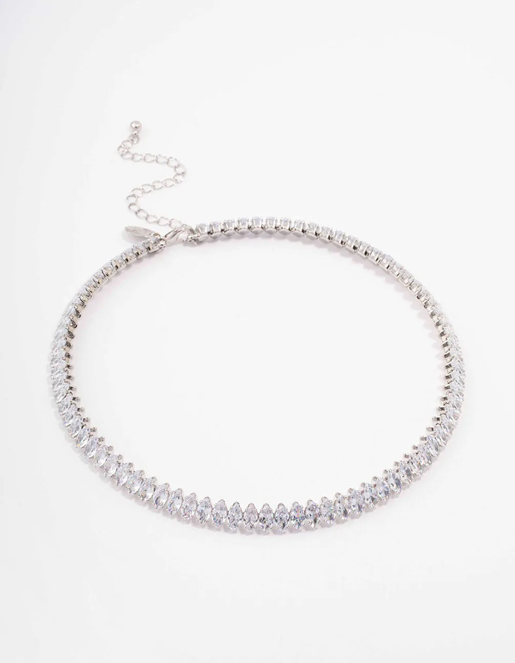 Rhodium Cubic Zirconia Navette Stone Choker