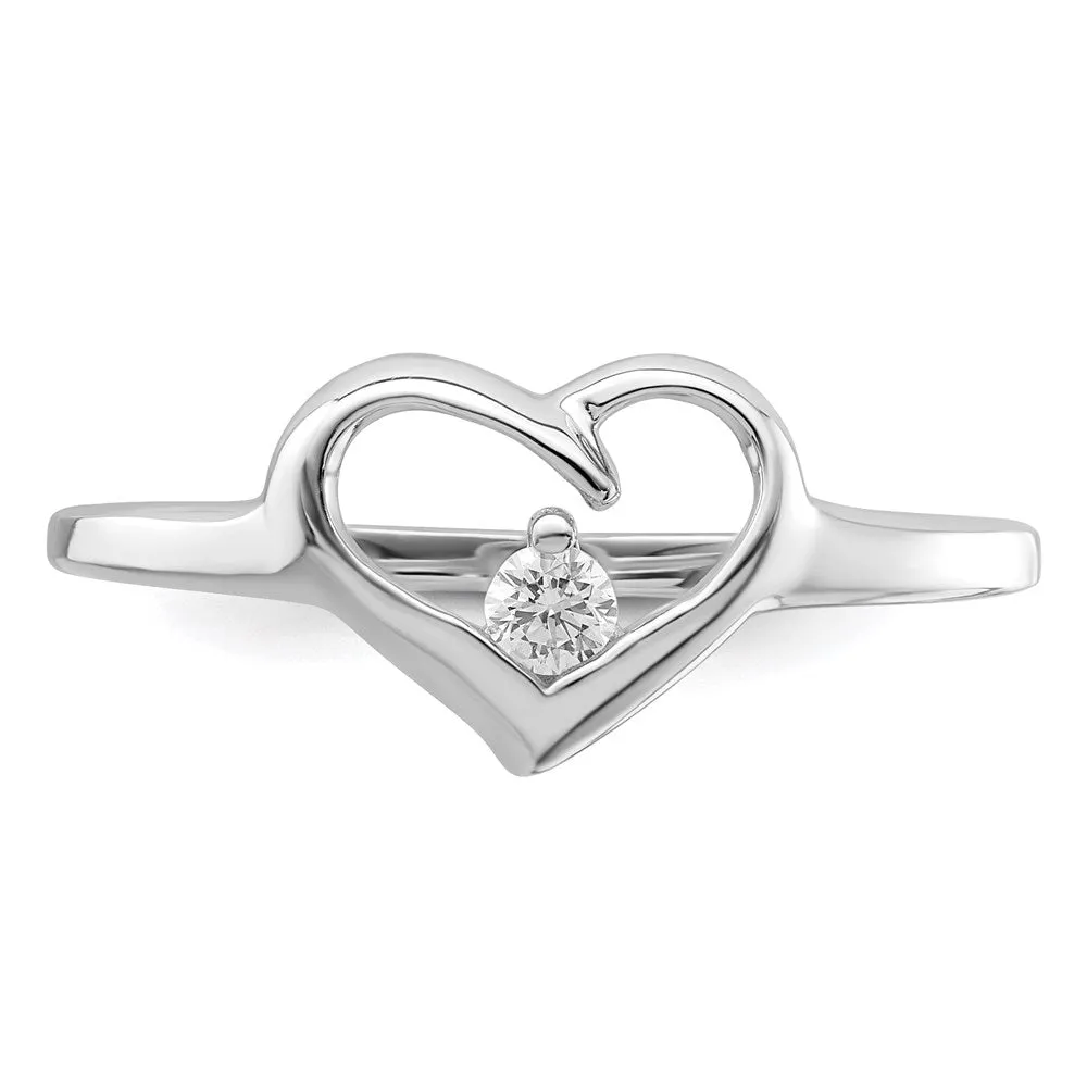 Rhodium Plated CZ Heart Ring in Sterling Silver