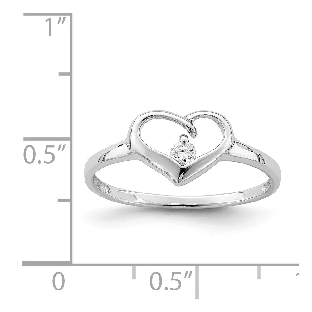 Rhodium Plated CZ Heart Ring in Sterling Silver