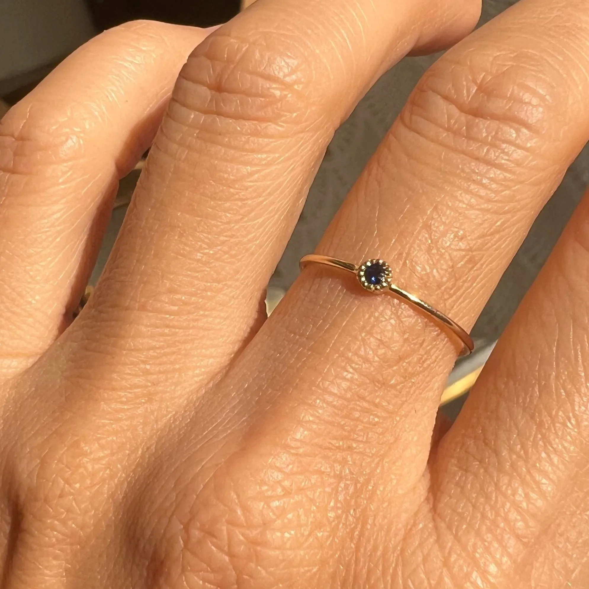 Round Blue Sapphire Moon Drop Ring