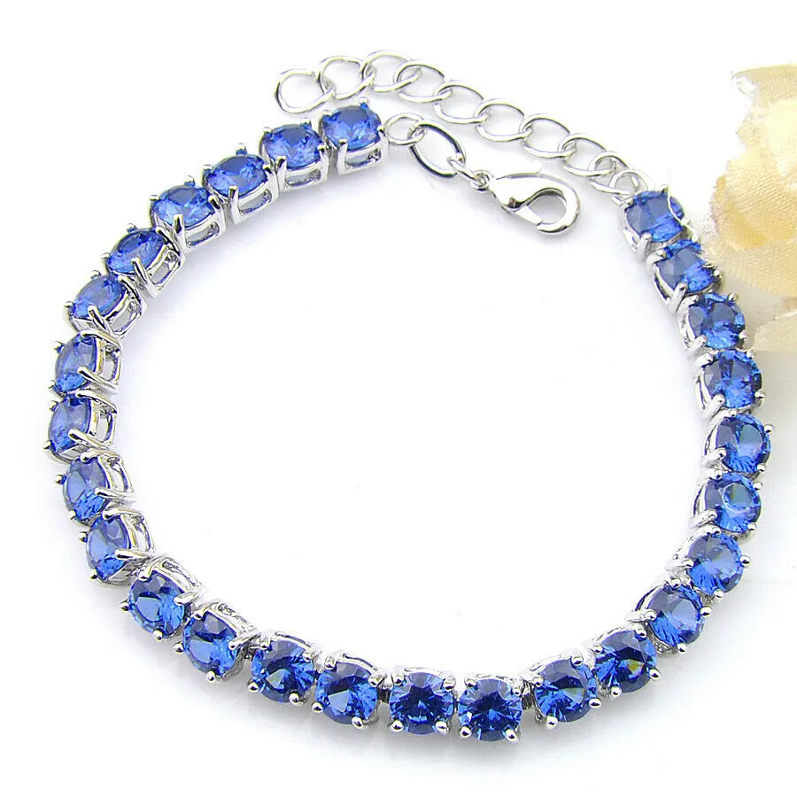 Round Cut Royal Blue Sapphire Tennis Bracelet