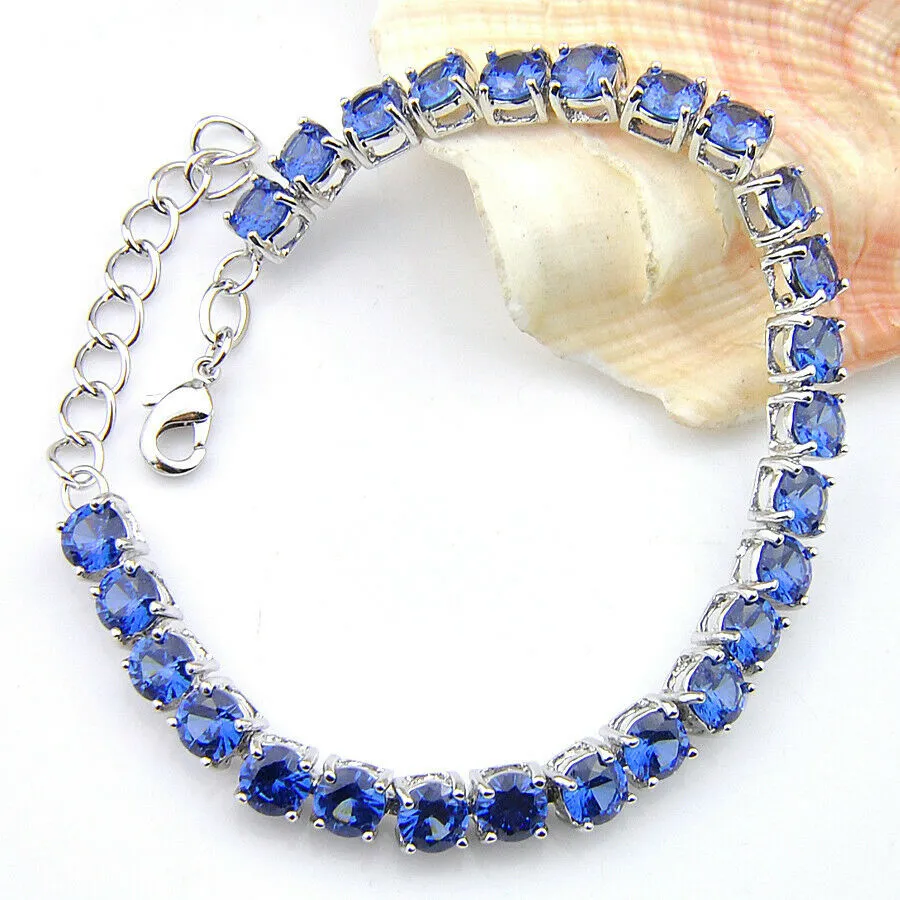 Round Cut Royal Blue Sapphire Tennis Bracelet