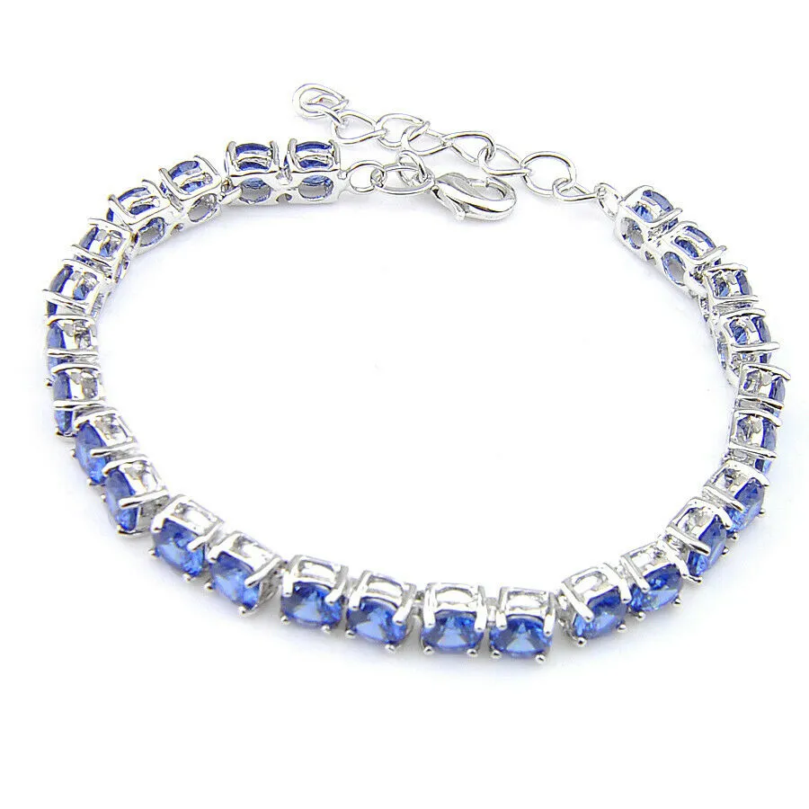 Round Cut Royal Blue Sapphire Tennis Bracelet