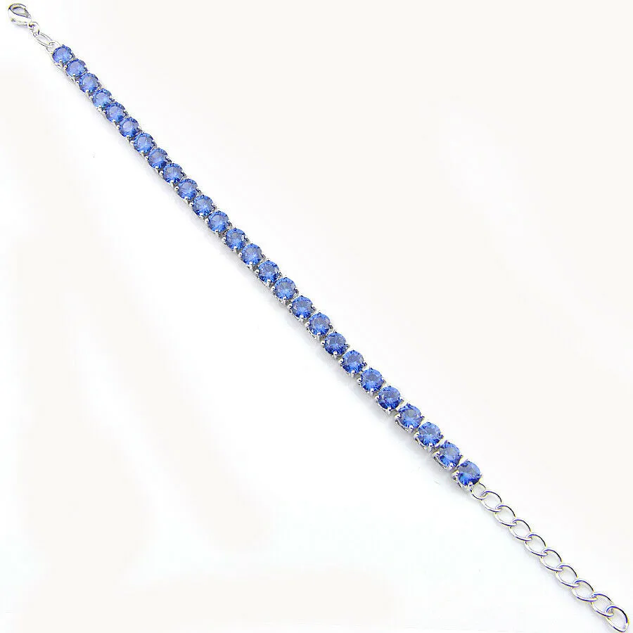 Round Cut Royal Blue Sapphire Tennis Bracelet