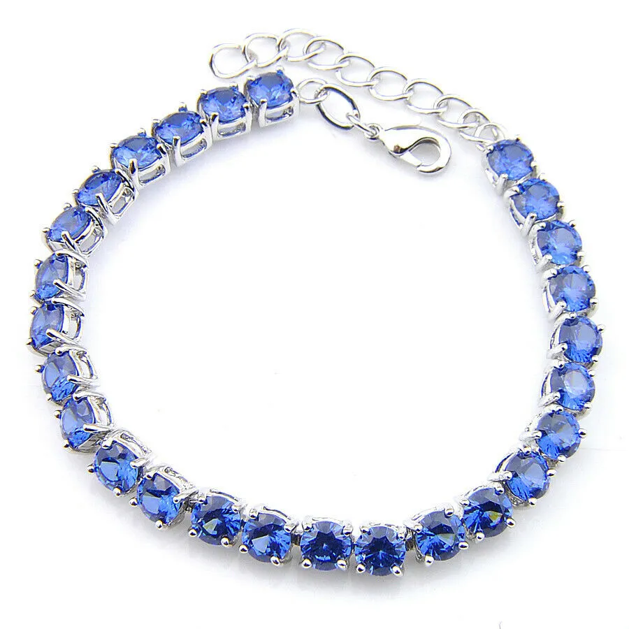 Round Cut Royal Blue Sapphire Tennis Bracelet