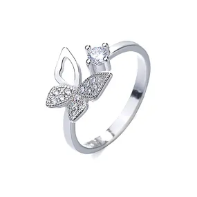 S925 Silver Open Butterfly Toi et Moi Ring