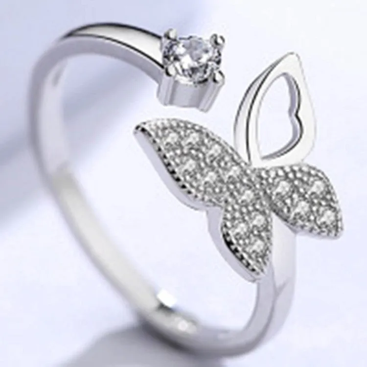 S925 Silver Open Butterfly Toi et Moi Ring