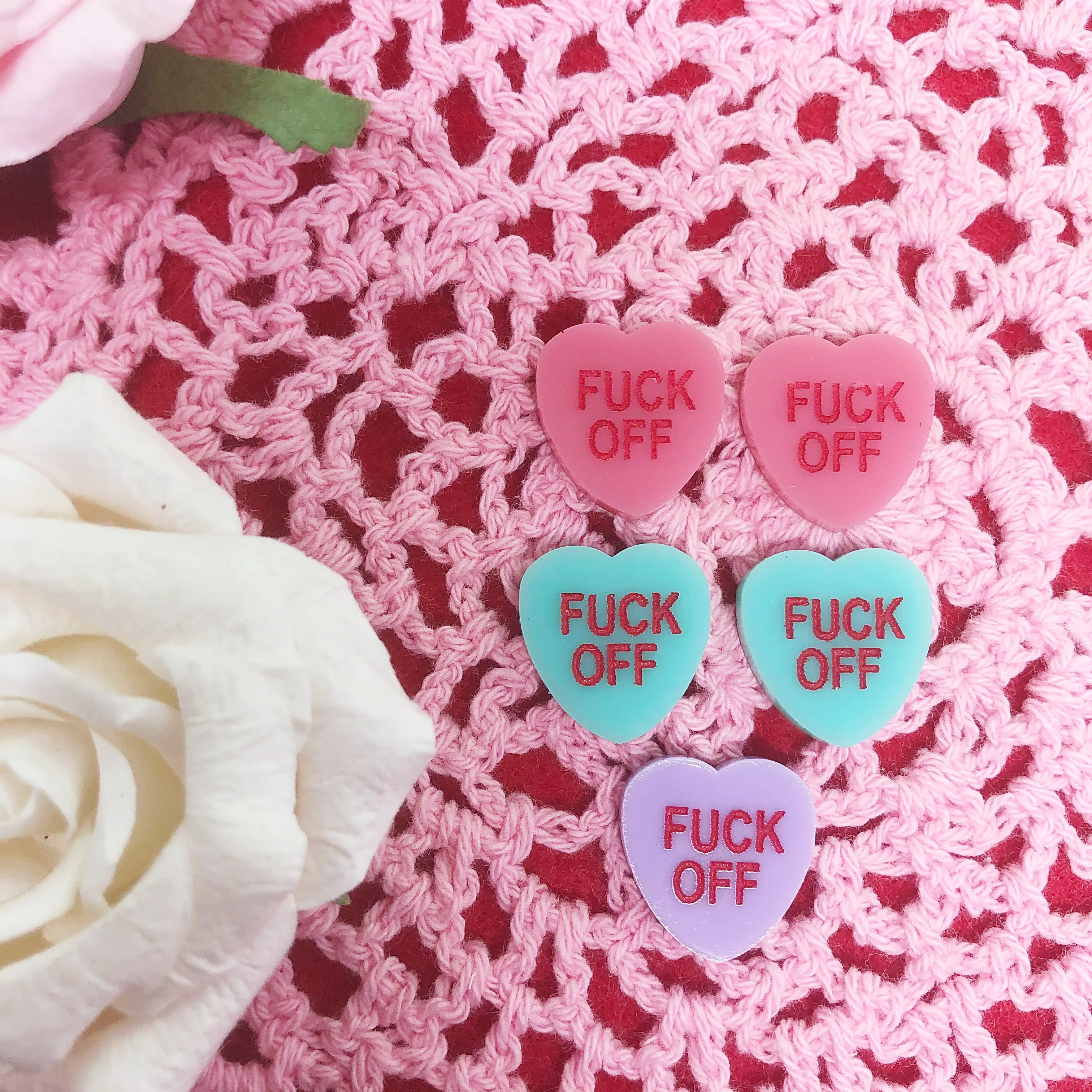 Sassy Conversation Hearts FUCK OFF Stud Earrings