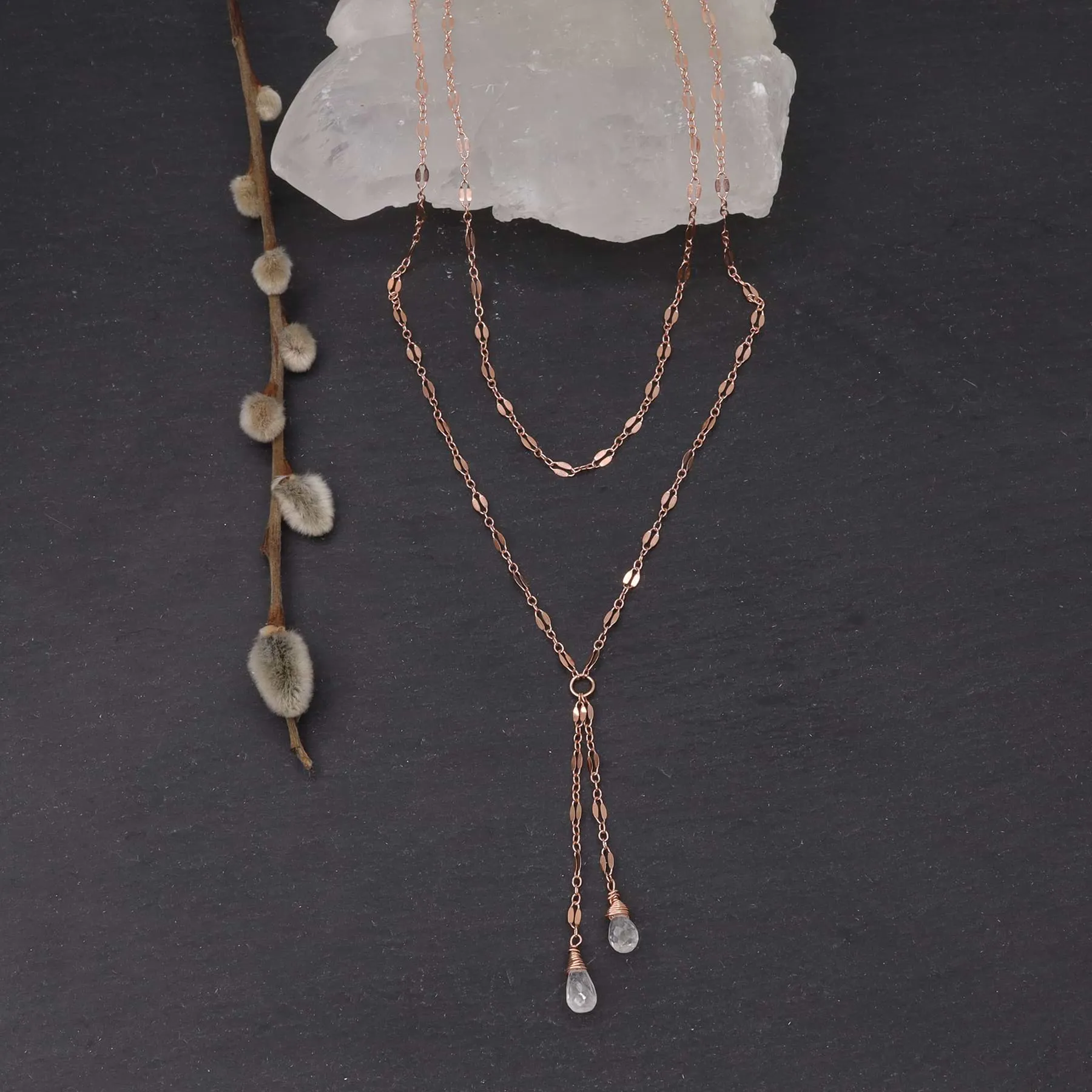 Seattle - Delicate Chain and Moonstone Lariat Necklace