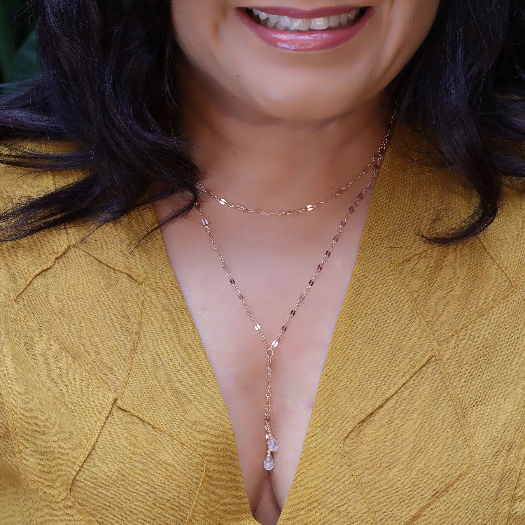 Seattle - Delicate Chain and Moonstone Lariat Necklace