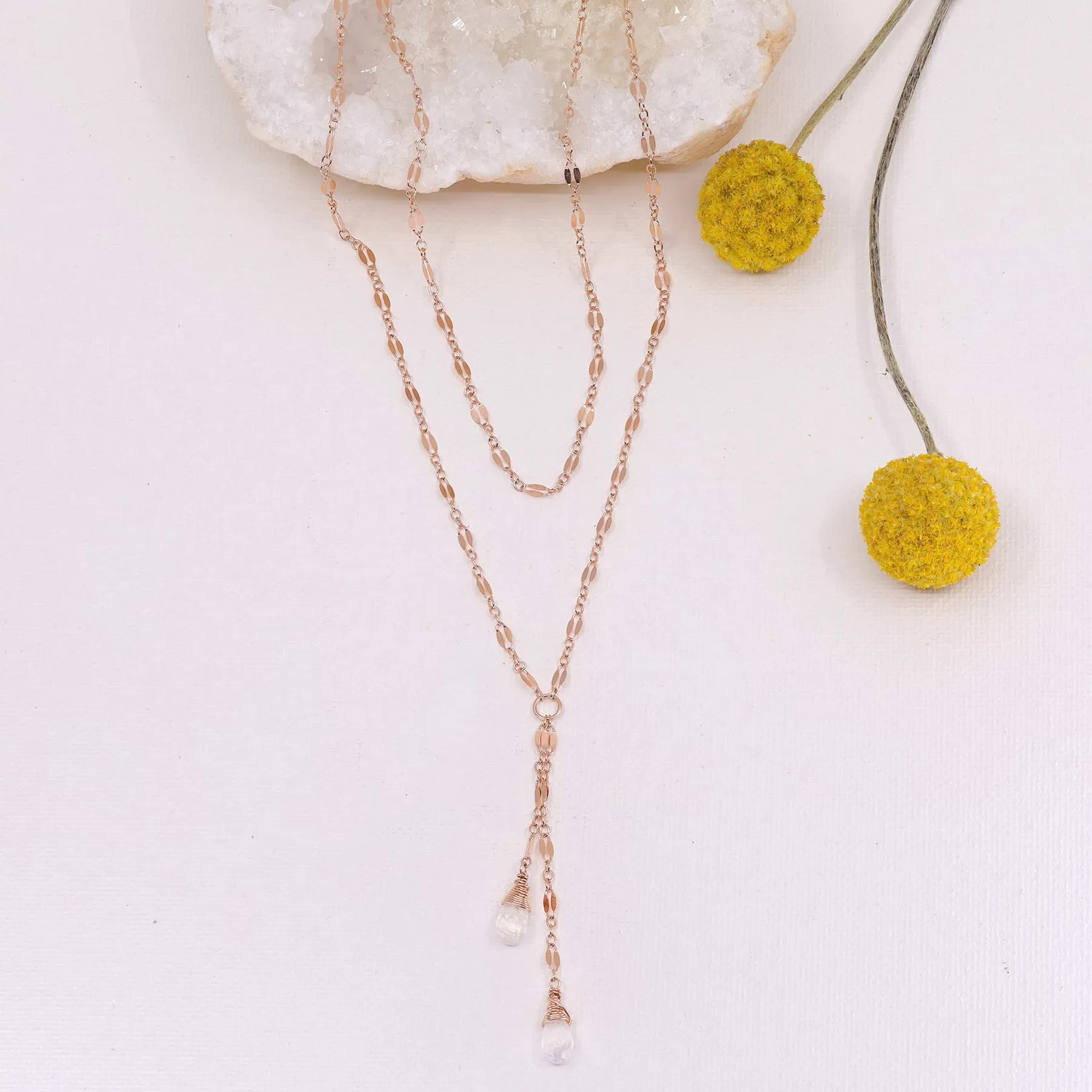 Seattle - Delicate Chain and Moonstone Lariat Necklace