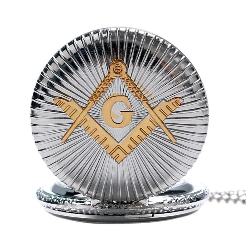 Silver and Gold Plated Masonic Pocket Watch with Silver Chain Necklace