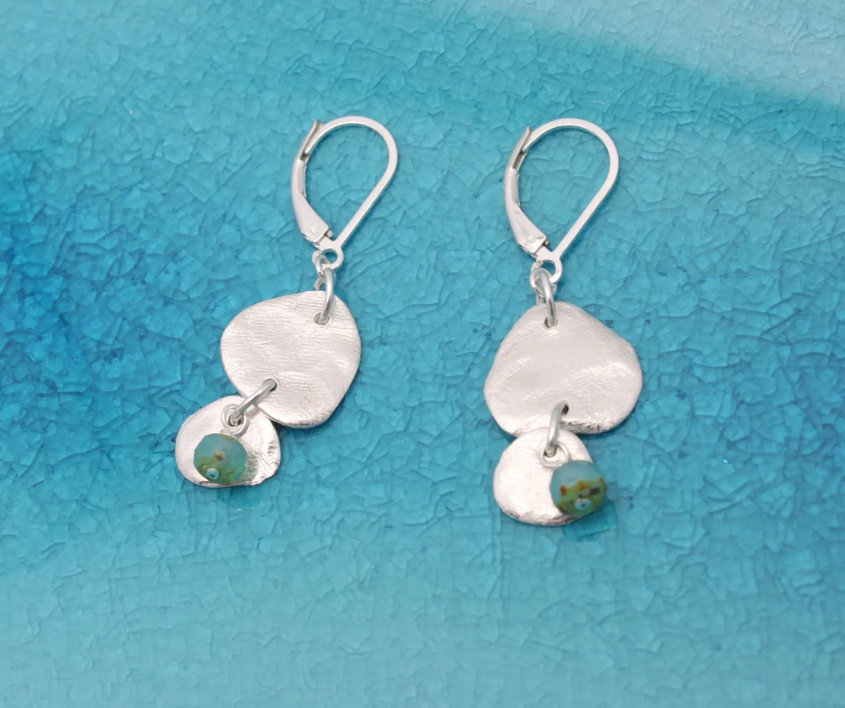 Silver Medallion Grande Earrings &  Opal Blue Czech Beading