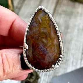 Size 10 Silver Natural Fancy Moss Agate Crystal Statement Ring / Foxlark Collection - One of a Kind