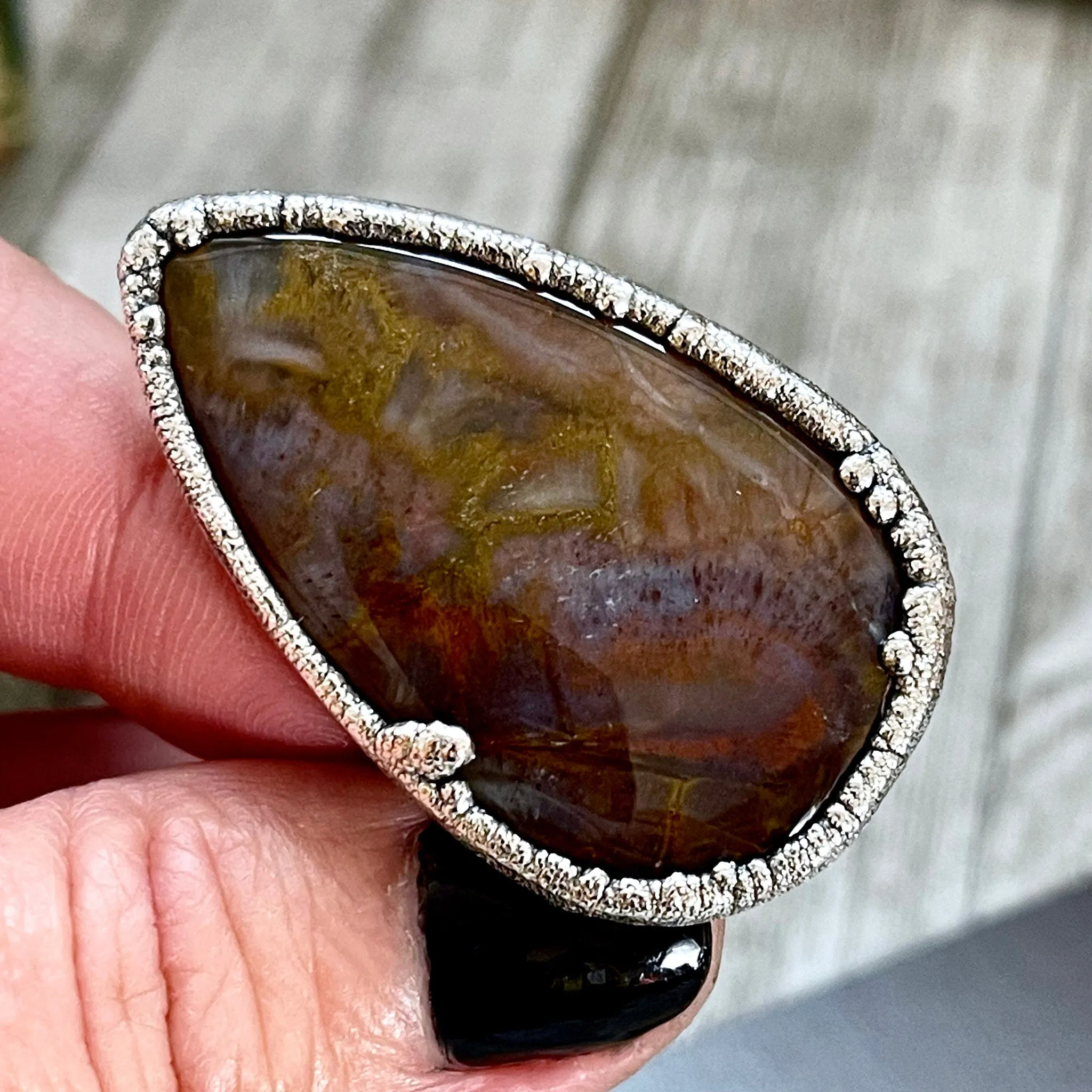 Size 10 Silver Natural Fancy Moss Agate Crystal Statement Ring / Foxlark Collection - One of a Kind