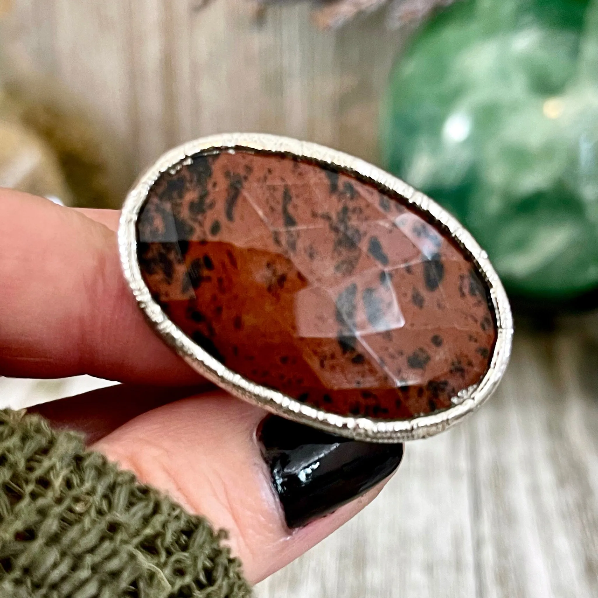 Size 5 Big Mahogany Obsidian Statement Ring in Fine Silver / Foxlark Collection - One of a Kind