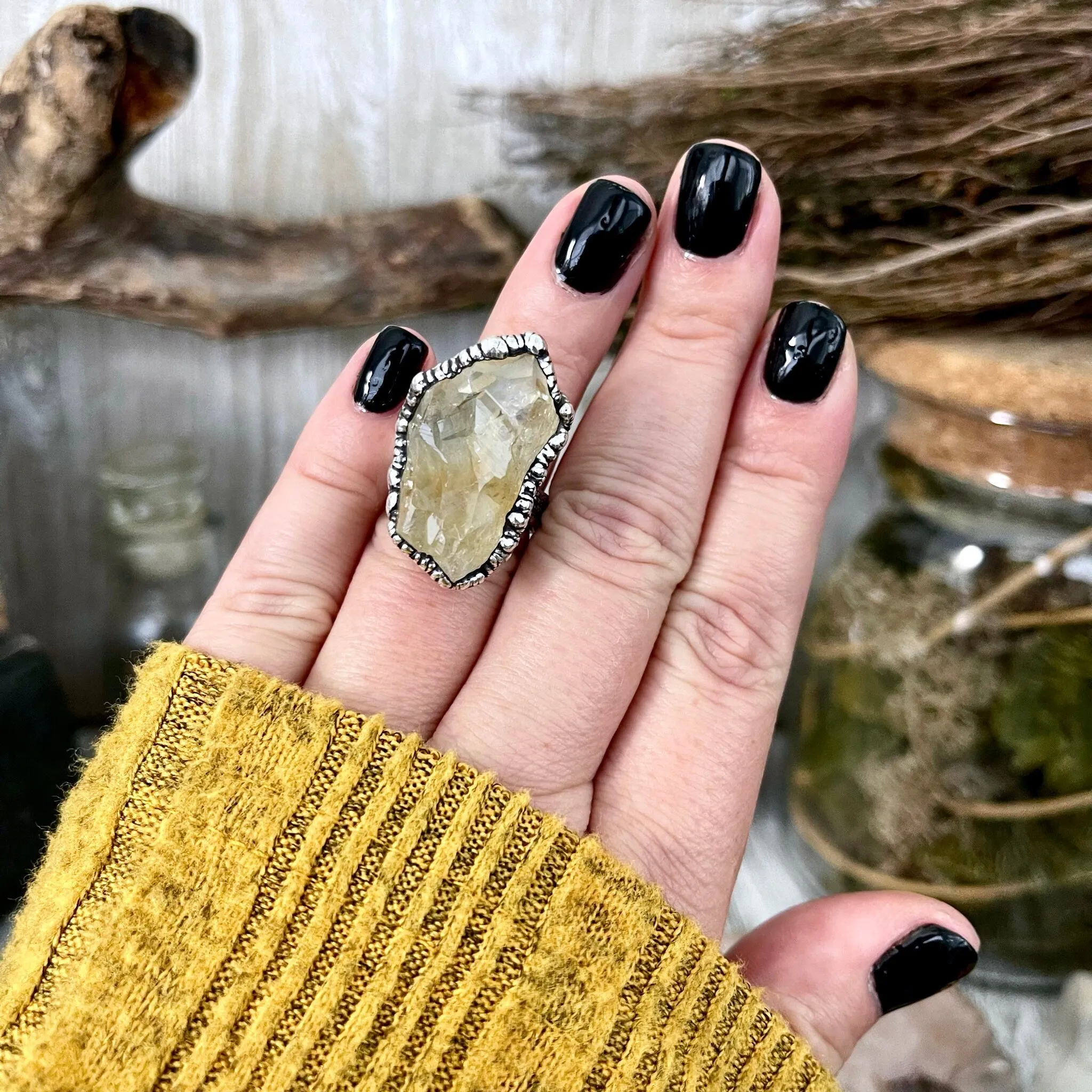 Size 6 Raw Citrine Crystal Point Ring Set in Fine Silver  / Foxlark Collection - One of a Kind