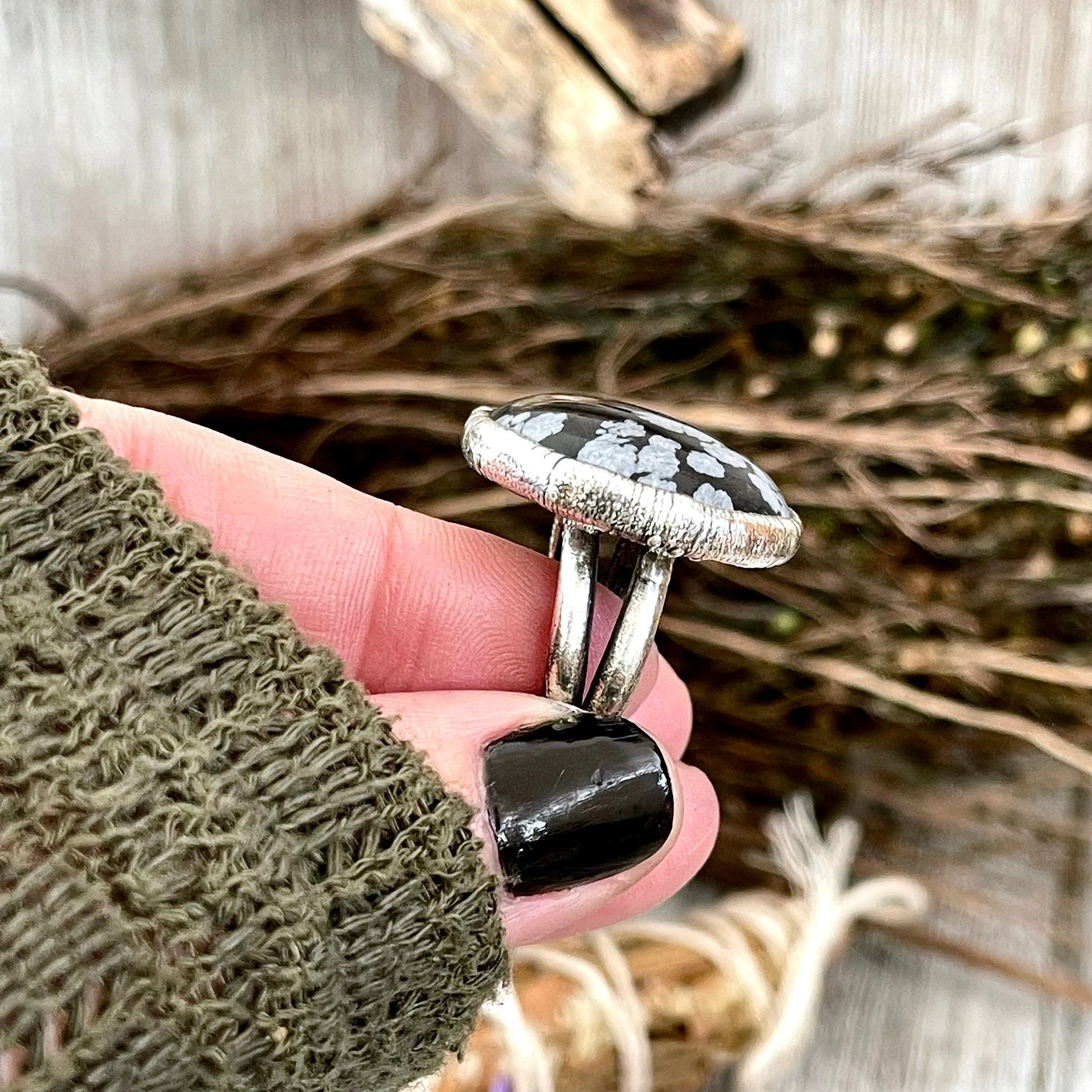 Size 6.5 Snowflake Obsidian Ring in Fine Silver / Foxlark Collection - One of a Kind