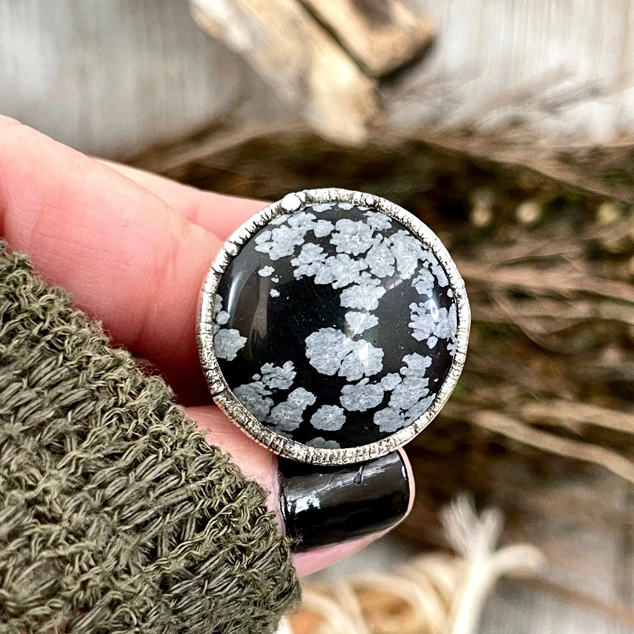 Size 6.5 Snowflake Obsidian Ring in Fine Silver / Foxlark Collection - One of a Kind