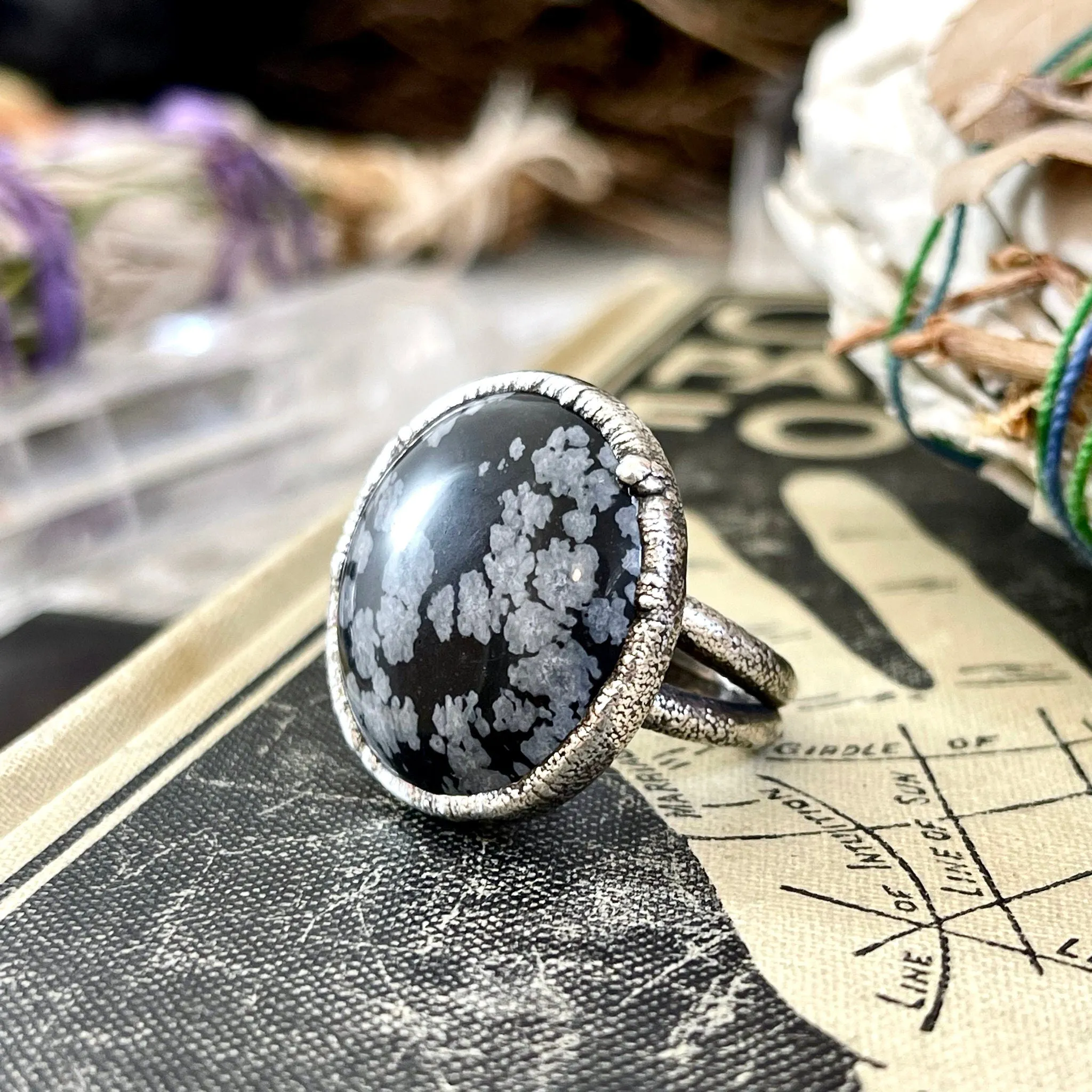 Size 6.5 Snowflake Obsidian Ring in Fine Silver / Foxlark Collection - One of a Kind