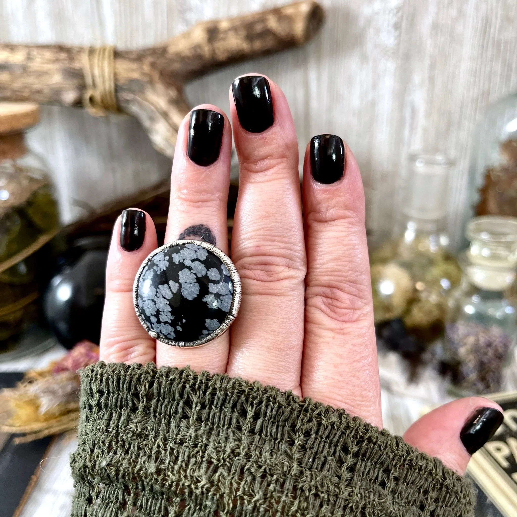 Size 6.5 Snowflake Obsidian Ring in Fine Silver / Foxlark Collection - One of a Kind