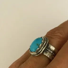 Sleeping Beauty Turquoise Sterling Silver US Size 7 Ring