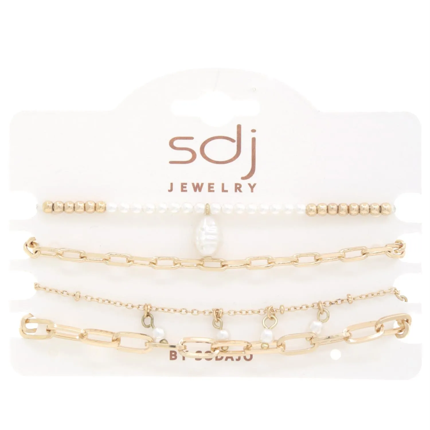 Sodajo Pearl Bead Oval Link Bracelet Set