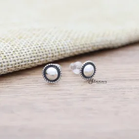 Solid 925 Sterling Silver Twisted Rope Round Stud Earrings