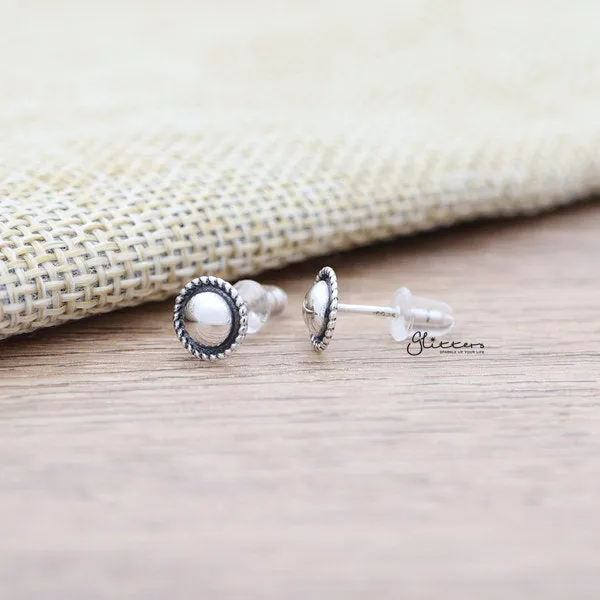 Solid 925 Sterling Silver Twisted Rope Round Stud Earrings