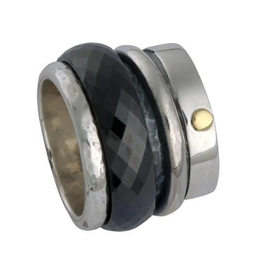 Spinner ring for man /  spinner ring  for woman / Sterling Silver .925 9kt gold with ceramic band