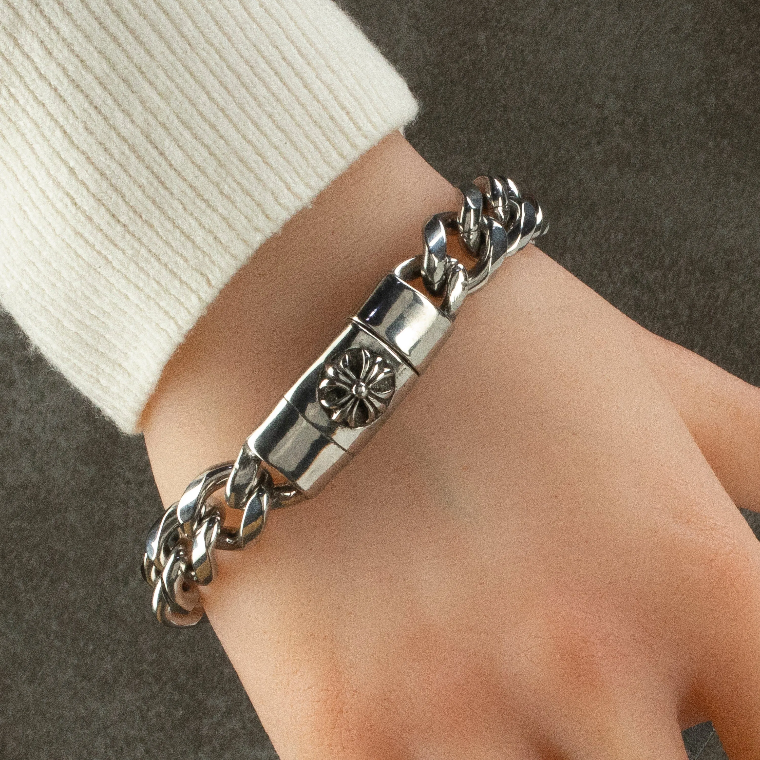 Stainless Steel Link Bracelet with Cross