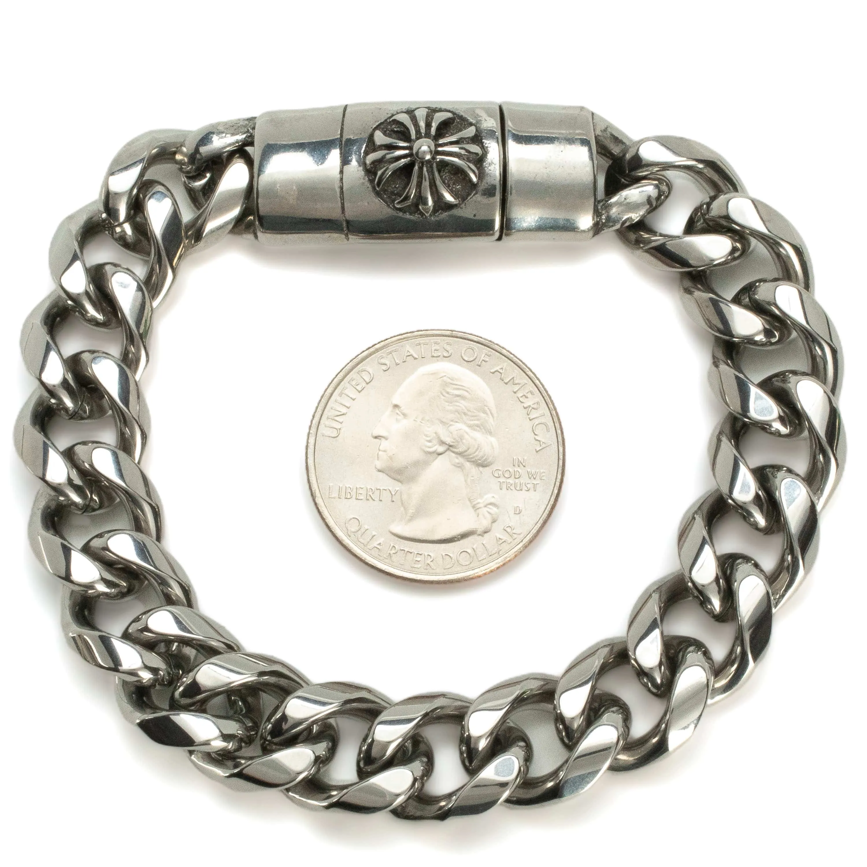 Stainless Steel Link Bracelet with Cross