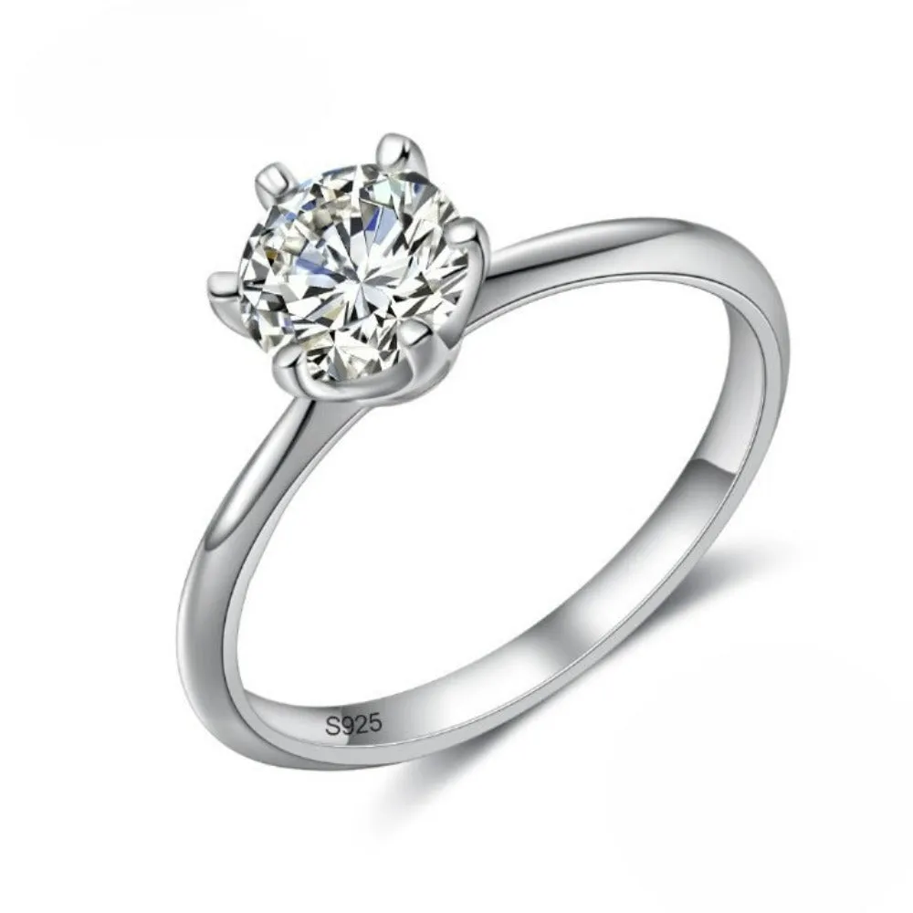 Sterling Silver Classic Style Moissanite Ring