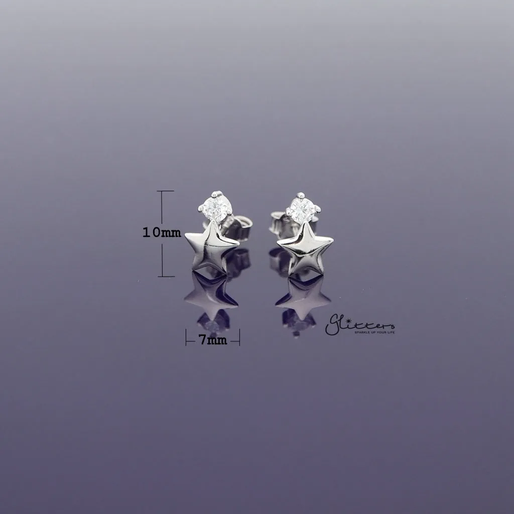 Sterling Silver Star with Prong Set C.Z Women's Stud Earrings