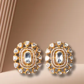 Tamara Yellow Gold Statement Studs Moissanite Indian Jewelry by Jaipur Rose