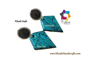 Teal Blue Crackle Resin Earrings