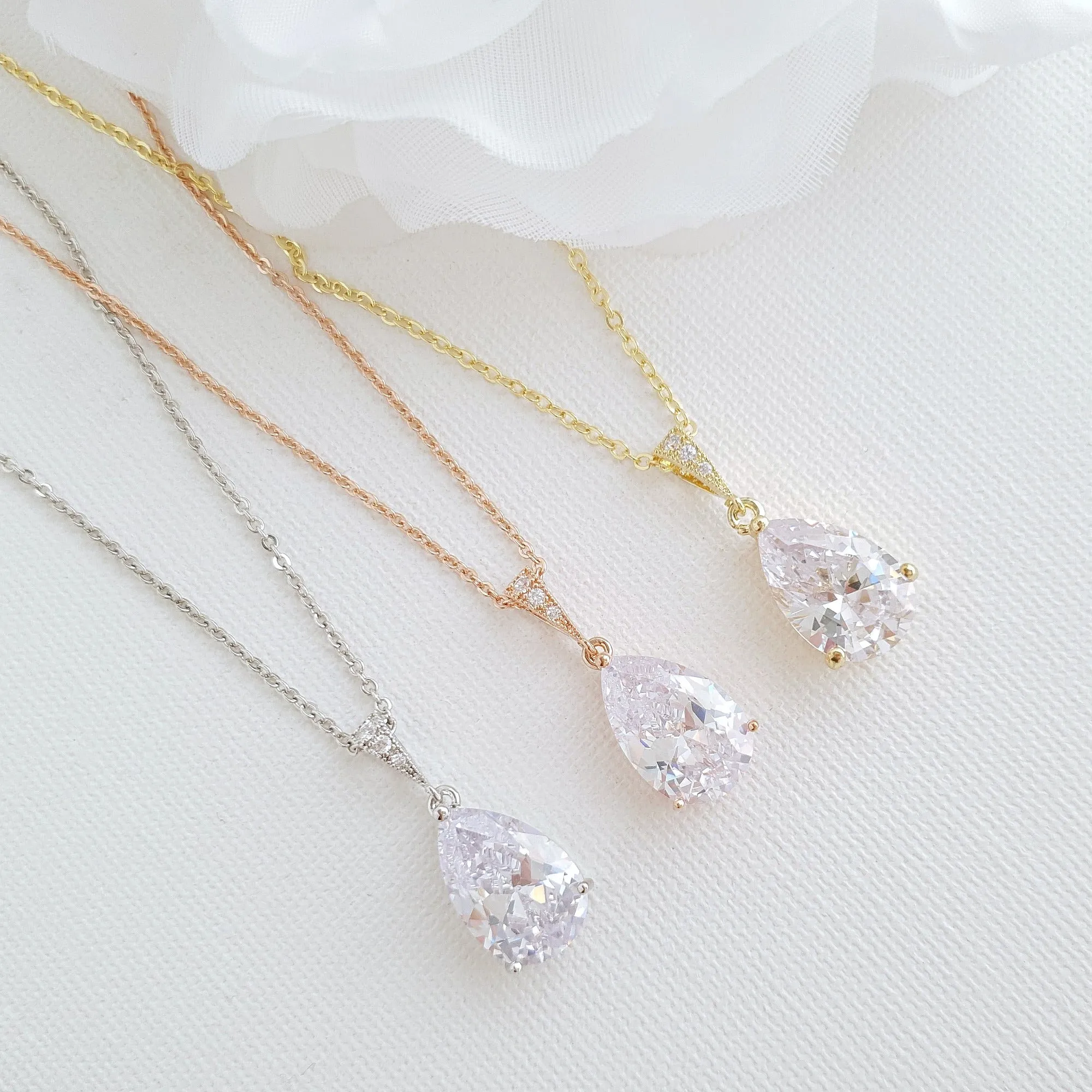 Teardrop Cubic Zirconia Wedding Jewelry Set in Rose Gold- Clara