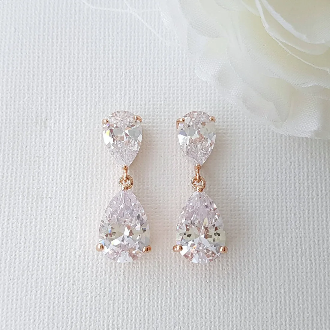 Teardrop Cubic Zirconia Wedding Jewelry Set in Rose Gold- Clara