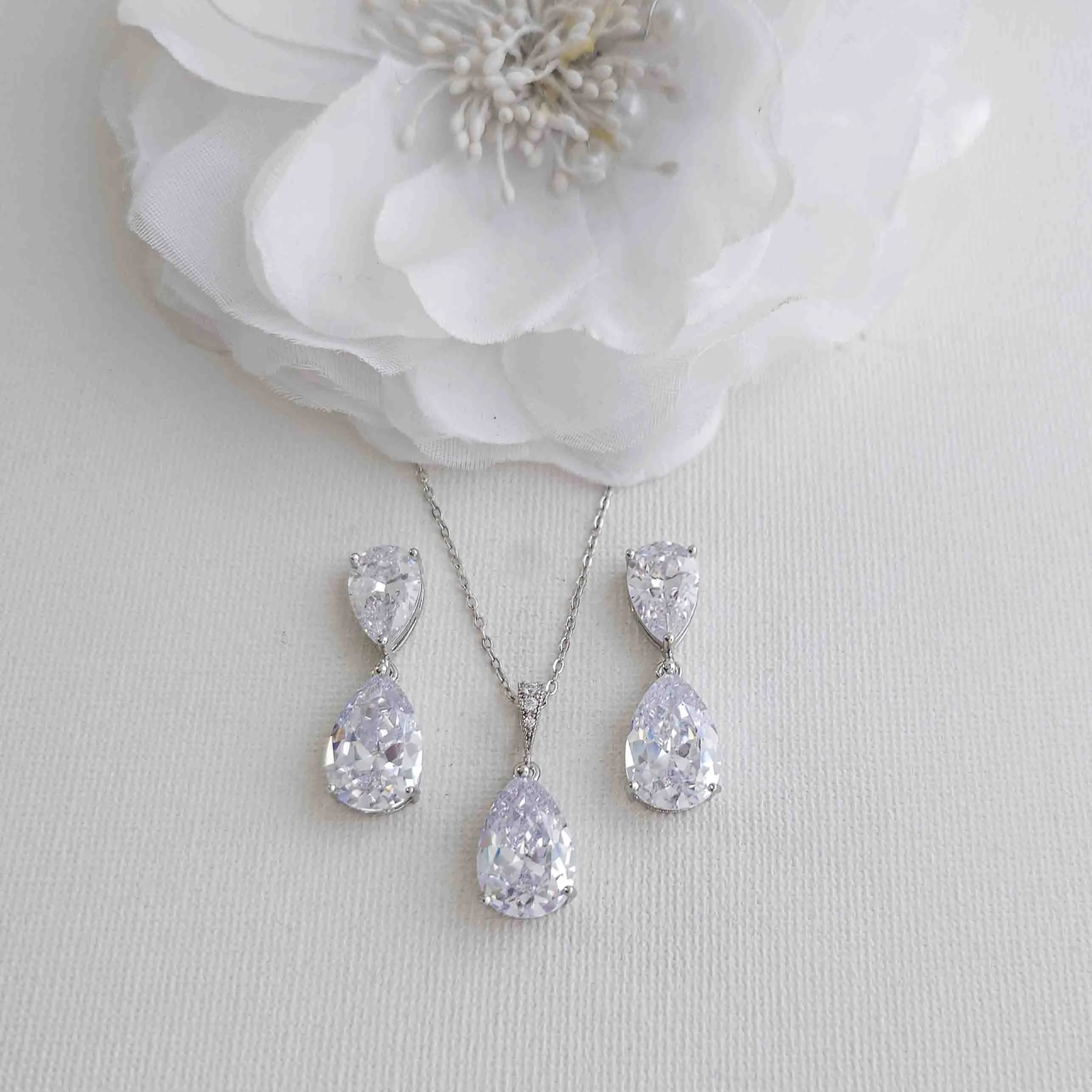 Teardrop Cubic Zirconia Wedding Jewelry Set in Rose Gold- Clara