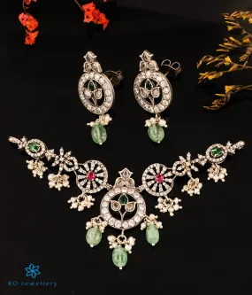 The Chitrani Silver Choker Necklace & Earrings (Bright Silver)