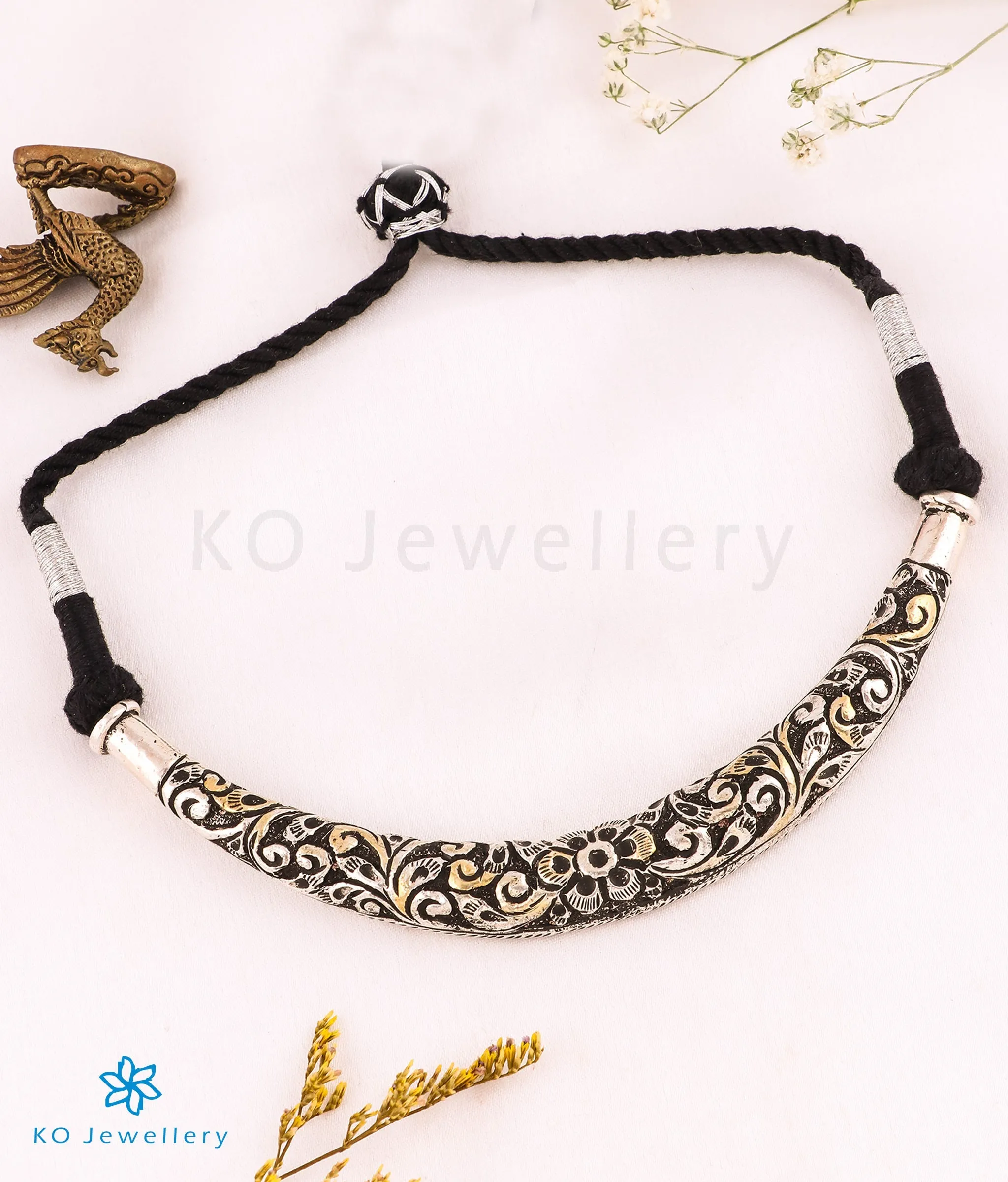 The Nivya Silver Antique  Hasli Necklace