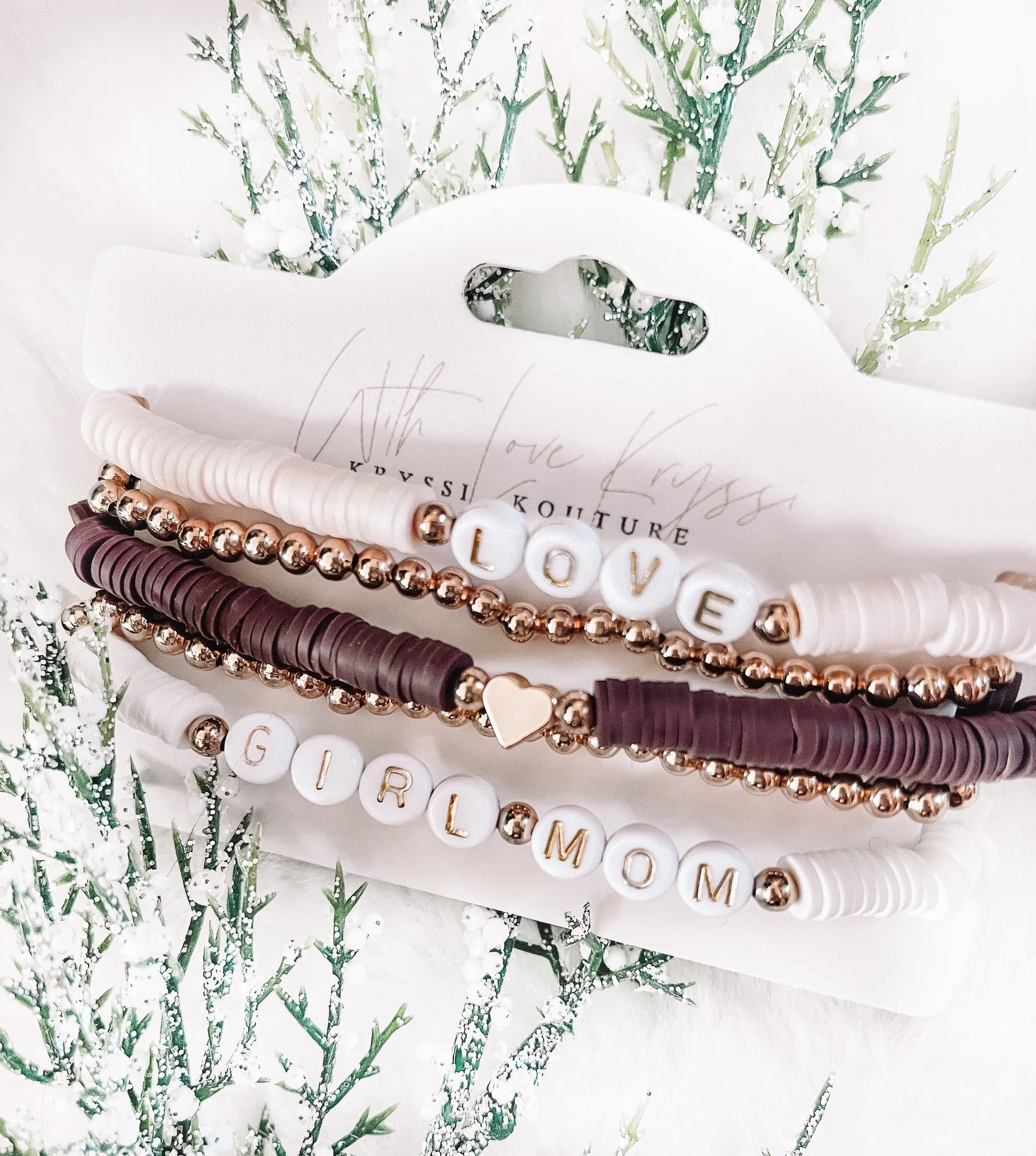 Trending Brown, White & Gold 5 Stack Bracelets - Love Girl Mom