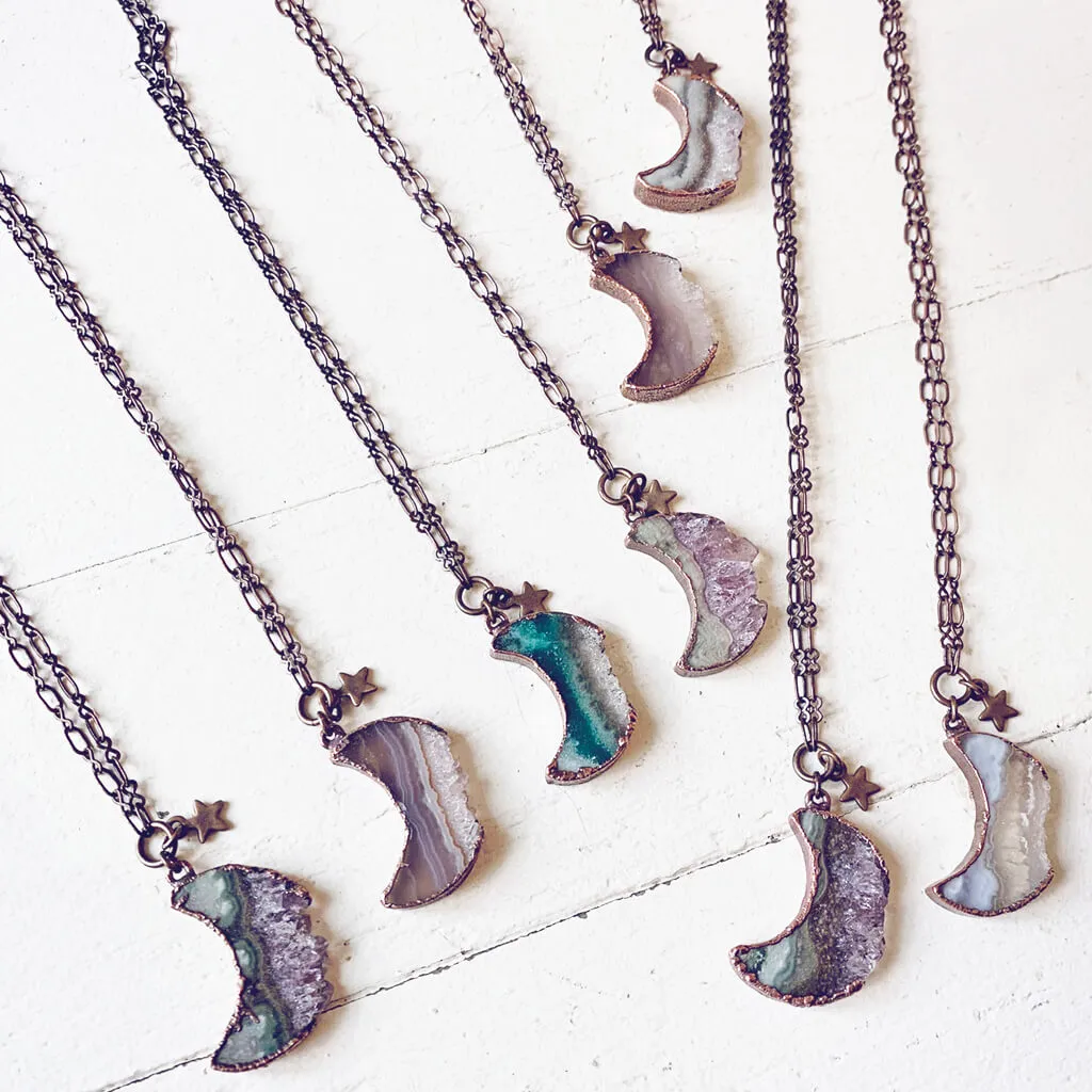 Under an Amethyst Moon // medium copper electroformed crescent moon pendant necklace