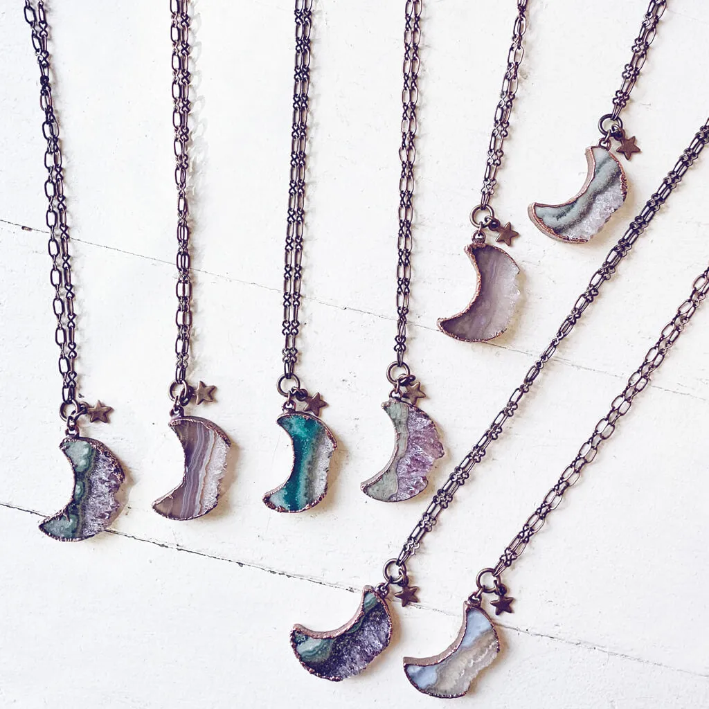 Under an Amethyst Moon // medium copper electroformed crescent moon pendant necklace