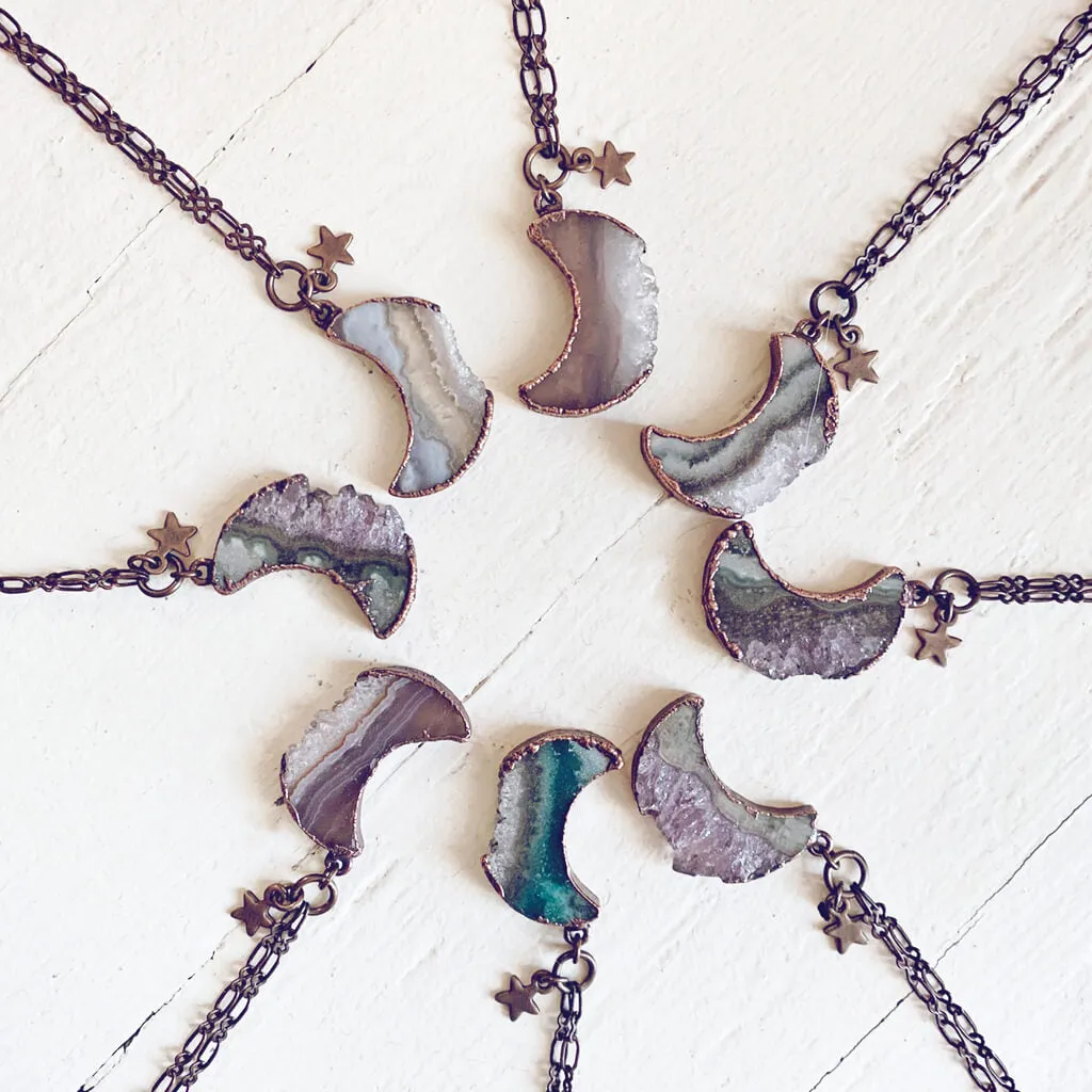 Under an Amethyst Moon // medium copper electroformed crescent moon pendant necklace