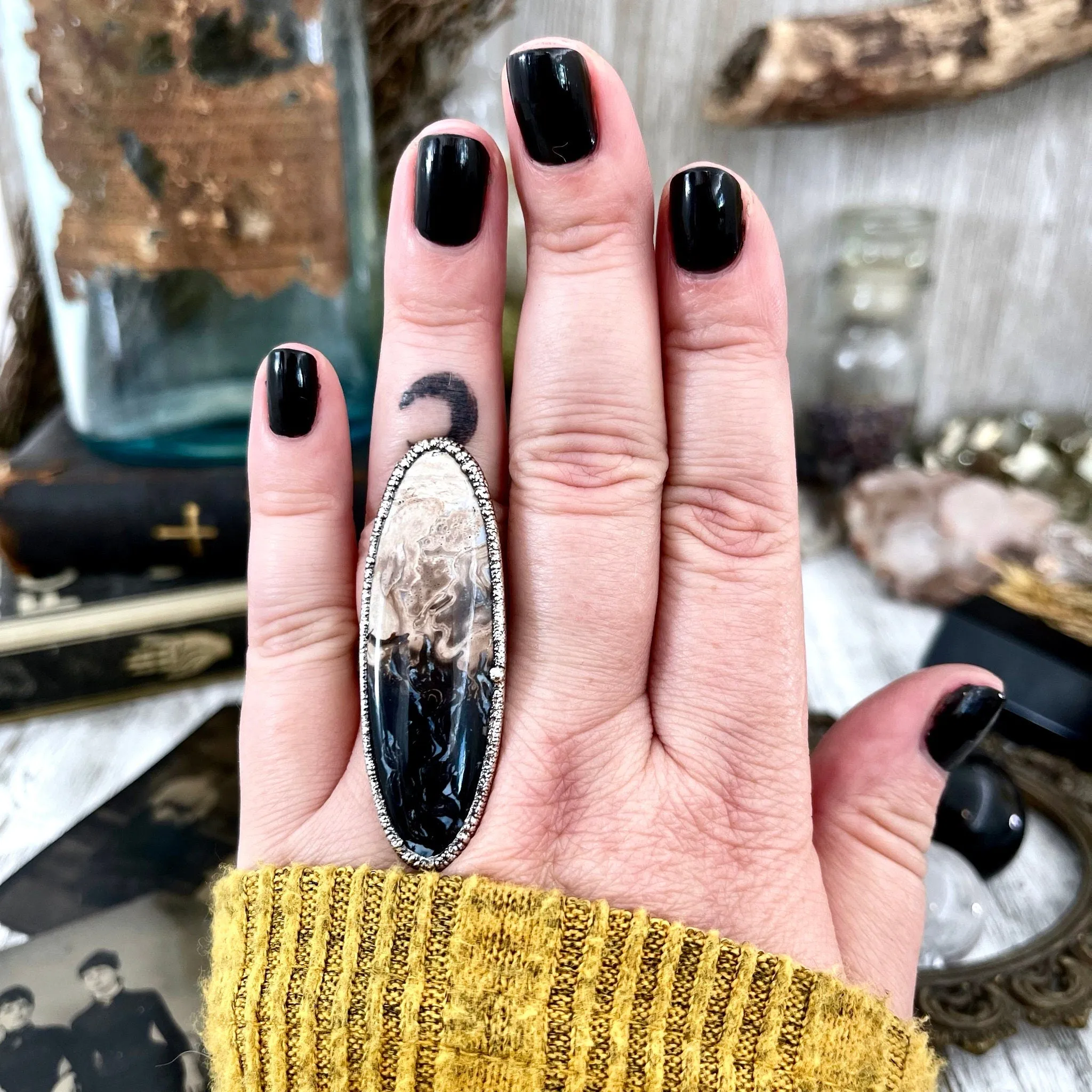 Unique Size 7.5 Large Fossilized Palm Root Statement Ring in Fine Silver / Foxlark Collection - One of a Kind