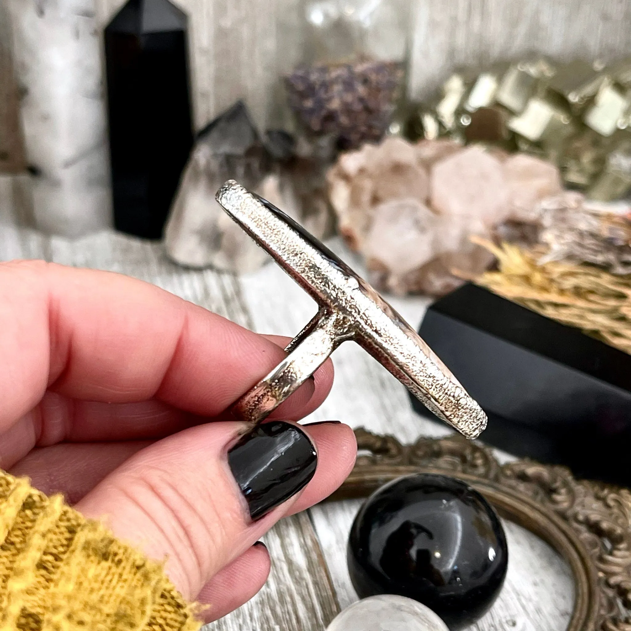 Unique Size 7.5 Large Fossilized Palm Root Statement Ring in Fine Silver / Foxlark Collection - One of a Kind